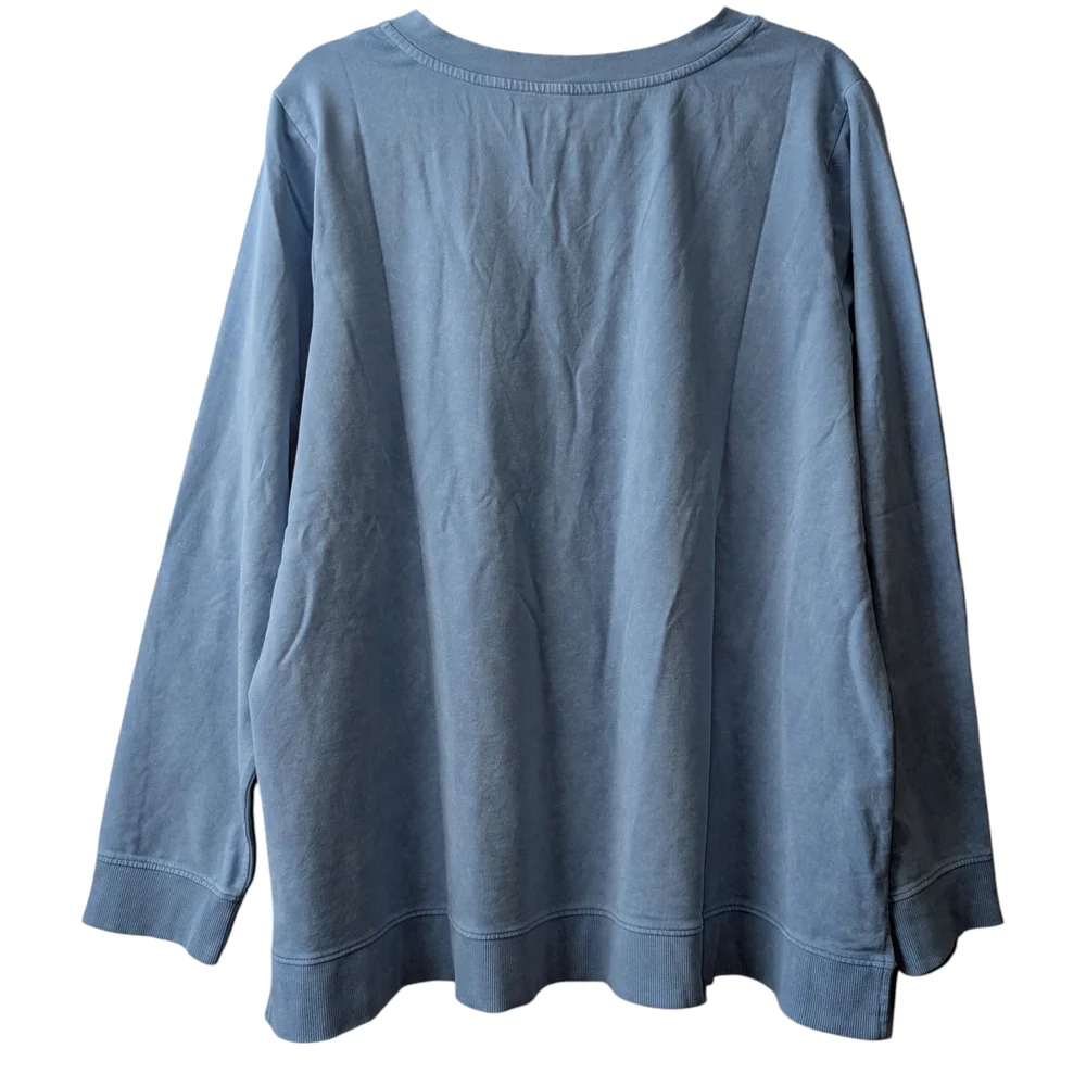 DENIM & CO WOMEN'S BLUE WASHED FRENCH TERRY LONG SLEEVE V-NECK PULLOVER SIZE XL - Picture 3 of 8